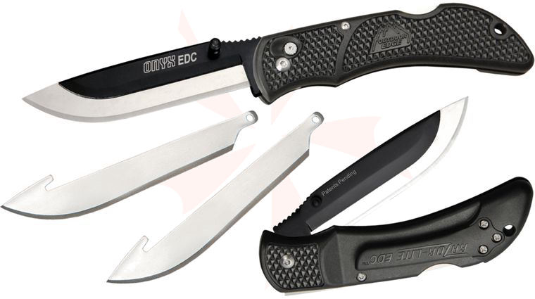 Outdoor Edge Onyx EDC Folding Hunter 3.5 inch Replaceable Blade, Black Grivory Handles
