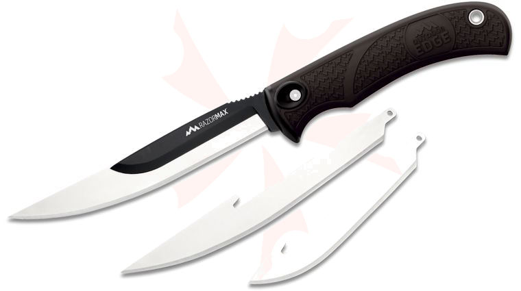 Outdoor Edge RazorMax Fixed Blade Knife 3.5 inch and 5 inch Interchangeable Blades, Black TPR Handle, Black Nylon Sheath