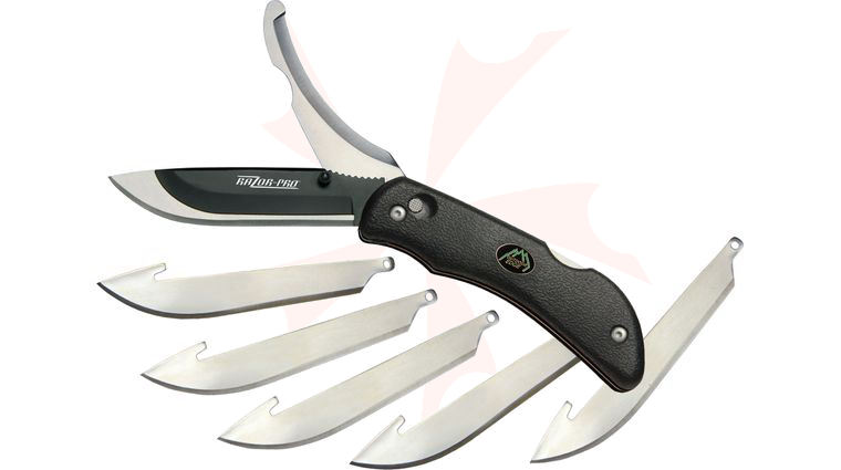 Outdoor Edge Razor-Pro Folding Hunter 3.5 inch Replaceable Blade with Gutting Blade, Black TPR Handles, Black Nylon Sheath