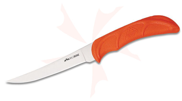 Outdoor Edge Wildgame Fixed Blade Knife 5 inch 420J2 Satin Boning/Fillet, Blaze Orange TPR Handle, No Sheath