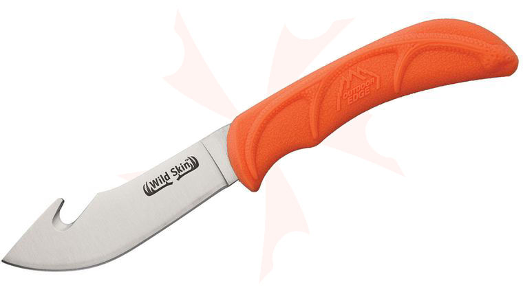 Outdoor Edge Wild-Skin Skinner Fixed 3-7/8 inch Satin Blade with Gut Hook, Orange Rubberized Handle