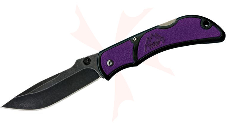 Outdoor Edge Small Chasm Folding Knife 2.5 inch Black Stonewash Plain Blade, Purple Zytel Handles