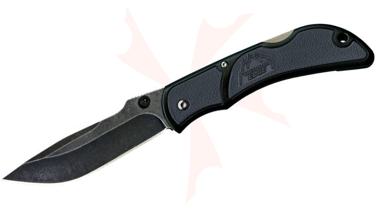 Outdoor Edge Medium Chasm Folding Knife 3.3 inch Black Stonewash Plain Blade, Gray Zytel Handles