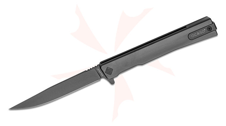 Ocaso Knives Demko 10CTB Solstice Executive Flipper Knife 3.5 inch S35VN Black Drop Point Blade, Black Titanium Handles