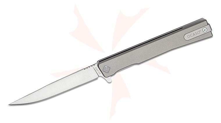 Ocaso Knives Demko 10CTS Solstice Executive Flipper Knife 3.5 inch S35VN Satin Drop Point Blade, Titanium Handles