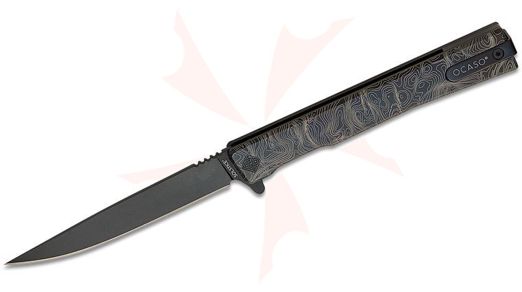 Ocaso Knives Demko 10ETB Solstice Executive Liner Lock Flipper Knife 3.5 inch S35VN Black Drop Point Blade, Topographic Engraved Black Titanium Handles