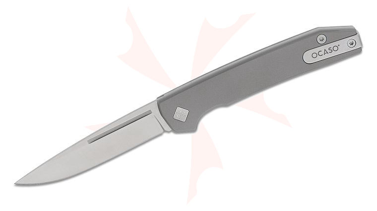 Ocaso Knives 15SJS Sovranto Slipjoint Folding Knife 2.75 inch MagnaCut Satin Drop Point Blade, Blasted Titanium Handles, Reversible Clip