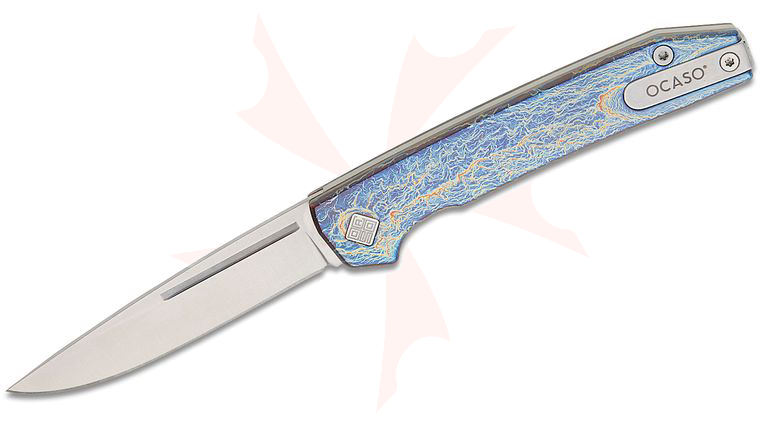 Ocaso Knives 15SNS Sovranto Slipjoint Folding Knife 2.75 inch CPM-Magnacut Satin Drop Point Blade, Entropic Anodized Titanium Handles