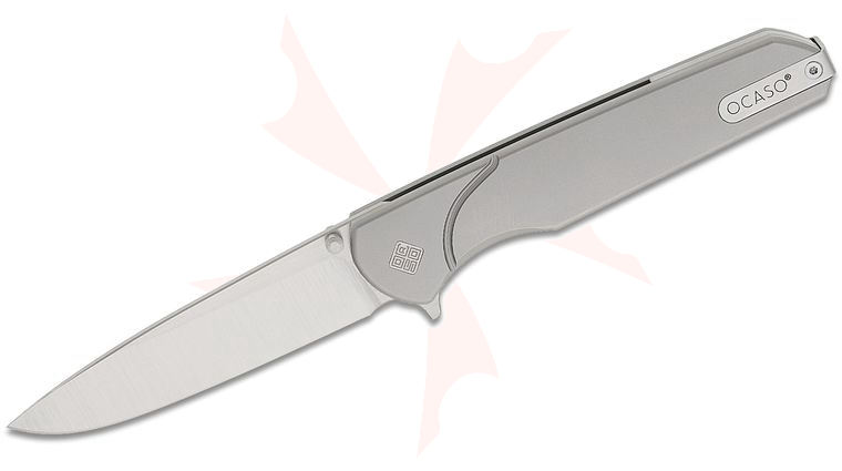 Ocaso Knives 16CHP Charter Flipper Knife 3.25 inch Bohler M390 Satin Drop Point Blade, Plain Titanium Handles