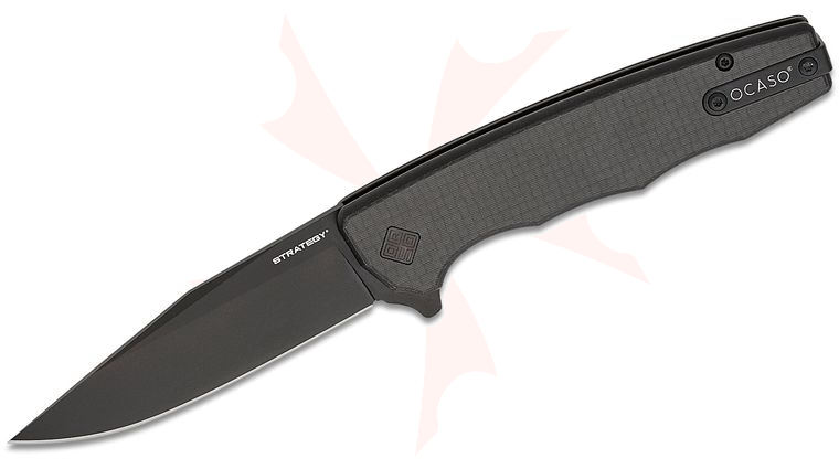 Ocaso Knives 29BCB The Strategy Liner Lock Flipper Knife 3.5 inch K110 Black Clip Point Blade, Black G10 and Carbon Fiber Handles