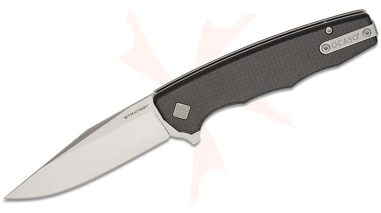 Ocaso Knives 29BCD The Strategy Liner Lock Flipper Knife 3.5 inch K110 Satin Clip Point Blade, Black G10 and Carbon Fiber Handles