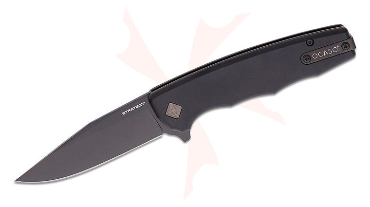 Ocaso Knives 29BAB The Strategy Flipper Knife 3.5 inch K110 Black Clip Point Blade, Black Aluminum Handles