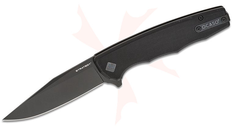 Ocaso Knives 29BGB The Strategy Liner Lock Flipper Knife 3.5 inch K110 Black Clip Point Blade, Black G10 Handles