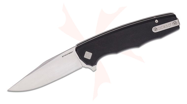 Ocaso Knives 29BGD The Strategy Flipper Knife 3.5 inch K110 Satin Clip Point Blade, Black G10 Handles