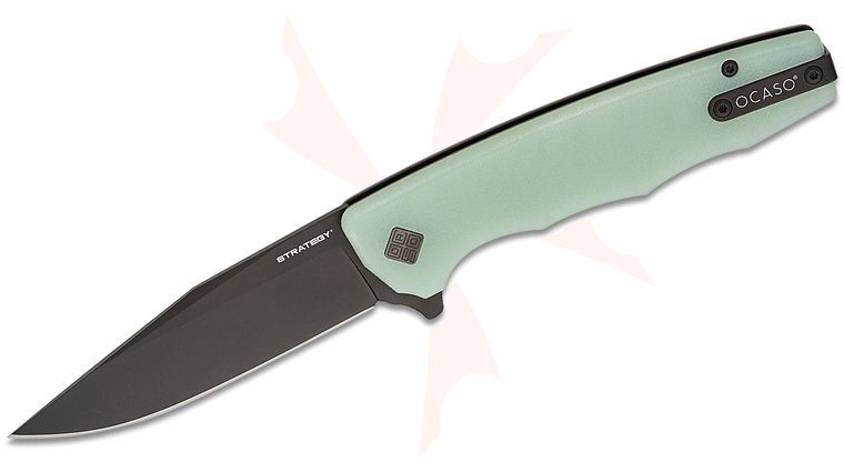 Ocaso Knives 29JGB The Strategy Liner Lock Flipper Knife 3.5 inch K110 Black Clip Point Blade, Jade G10 Handles
