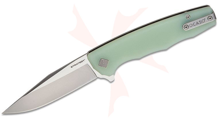 Ocaso Knives 29JGD The Strategy Liner Lock Flipper Knife 3.5 inch K110 Satin Clip Point Blade, Jade G10 Handles