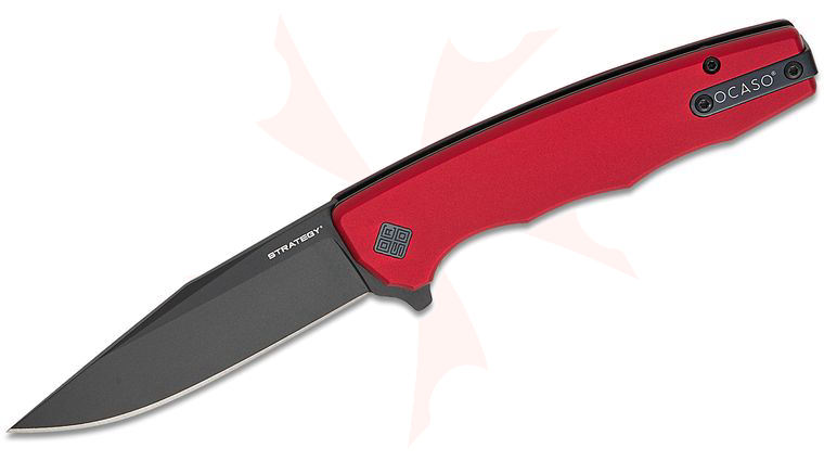 Ocaso Knives 29RDB The Strategy Liner Lock Flipper Knife 3.5 inch K110 Black Clip Point Blade, Red Aluminum Handles