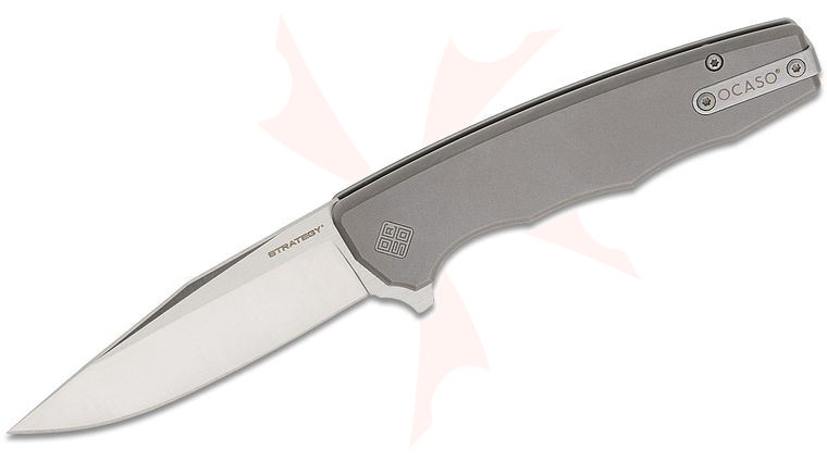 Ocaso Knives 29TI The Strategy Liner Lock Flipper Knife 3.5 inch S35VN Satin Clip Point Blade, Blasted Titanium Handles