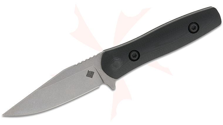 Ocaso Knives x Toor Knives 70TBL Sevra Fixed Blade Knife 3.05 inch MagnaCut Stonewashed Clip Point Blade, Black G10 Handles, Black Leather Sheath
