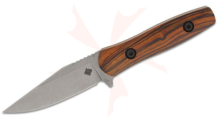 Ocaso Knives x Toor Knives 70TBR Sevra Fixed Blade Knife 3.05 inch MagnaCut Stonewashed Clip Point Blade, Ironwood Handles, Brown Leather Sheath