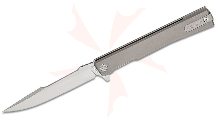Ocaso Knives Demko 9HTS Solstice Harpoon Executive Liner Lock Flipper Knife 3.5 inch S35VN Satin Harpoon Blade, Gray Titanium Handles