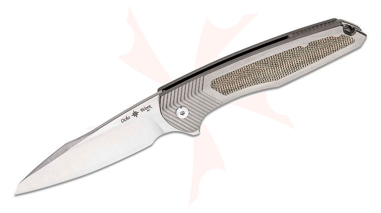Eric Ochs Mid-Tech Solarstorm EDX Flipper Knife 3.34 inch M390 Two-Tone Drop Point Blade, Bolstered Titanium Handles with OD Green Micarta Scales