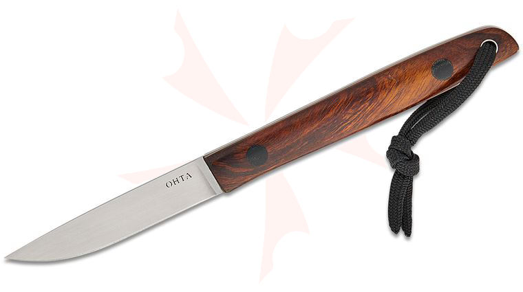 Hiroaki Ohta OFB SS 65 Fixed Blade Knife 2.5 inch D2 Satin Drop Point, Ironwood Handles, Leather Sheath