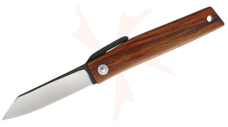 Hiroaki Ohta FK7 Friction Folding Knife 2.63 inch D2 Reverse Tanto Blade, Cocobolo Wood Handle, Black Leather Pouch