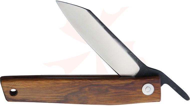 Hiroaki Ohta FK7 Friction Folding Knife 2.63 inch D2 Reverse Tanto Blade, Desert Ironwood Handle, Black Leather Pouch