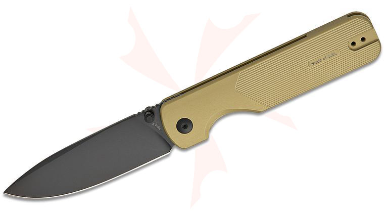 Oknife Duron Lightweight Folding Knife 3.43 inch Nitro-V Black PVD Drop Point Blade, Olive Green OAL Super Aluminum Handles