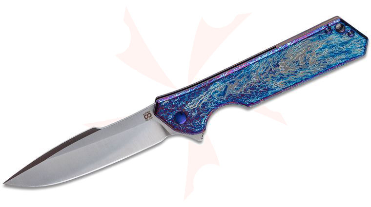 Olamic Cutlery Limited Edition Mid-Tech Rainmaker Flipper Knife 4.125 inch M390 Satin Harpoon Blade, Entropic Titanium Handles, Purple Backspacer