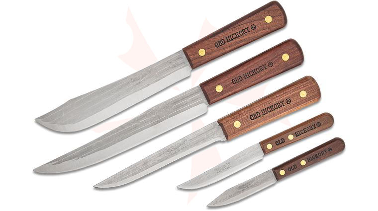 Old Hickory 5 Piece Cutlery Set Carbon Steel Blades and Wood Handles USA Made