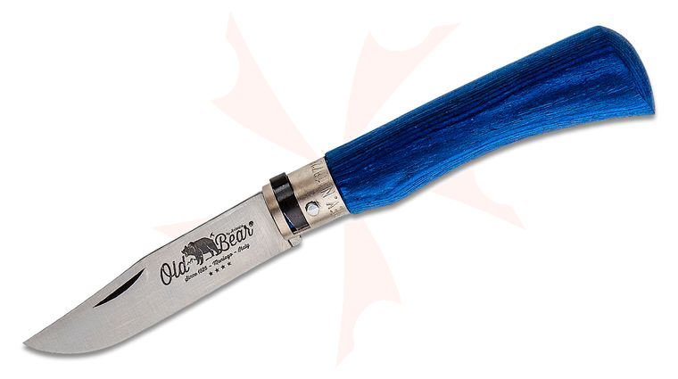 Old Bear Classical Full Color Medium 9307/19_MBK Folding Knife 3.5 inch Stainless Steel Satin Blade, Blue Laminated Wood Handle