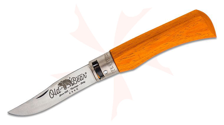 Old Bear Classical Full Color Large 9307/21_MOK Folding Knife 3.5 inch Stainless Steel Satin Blade, Orange Laminated Wood Handle