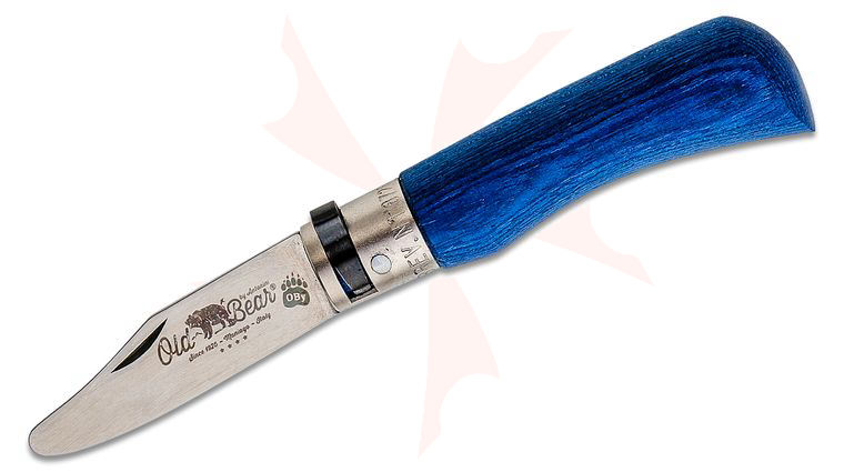 Old Bear Young Extra Small 9351/15_MBK Folding Knife 2.33 inch Stainless Steel Satin Rounded Tip Blade, Blue Laminated Wood Handle