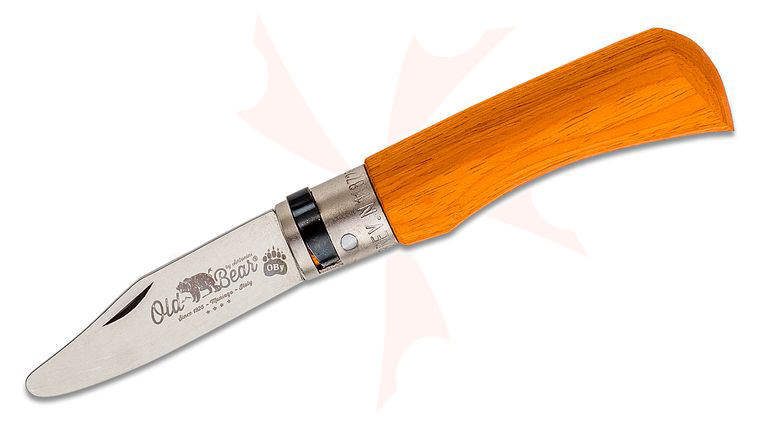 Old Bear Young Extra Small 9351/15_MOK Folding Knife 2.33 inch Stainless Steel Satin Rounded Tip Blade, Orange Laminated Wood Handle