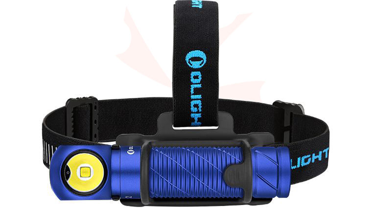 Olight Perun 2 Blue Right-Angle Rechargeable LED Flashlight with Headlamp Headband Included, 2500 Max Lumens (1 x 21700)