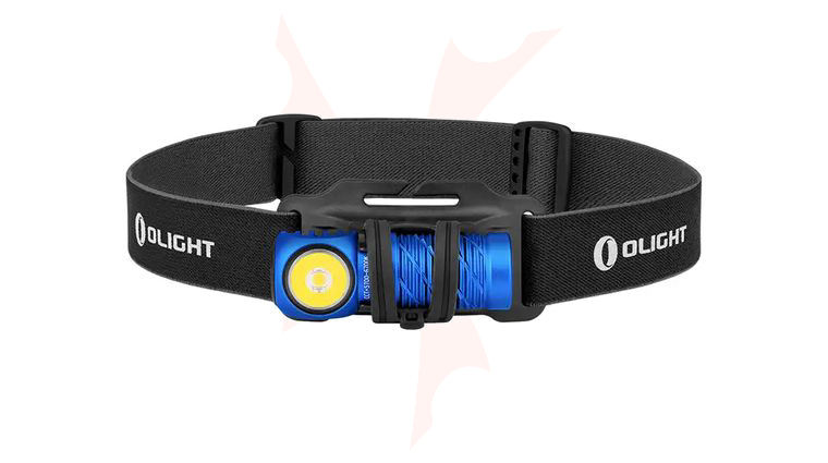 Olight Perun 2 Mini Blue Right-Angle Rechargeable Cool White LED Flashlight with Headlamp Headband Included, 1100 Max Lumens