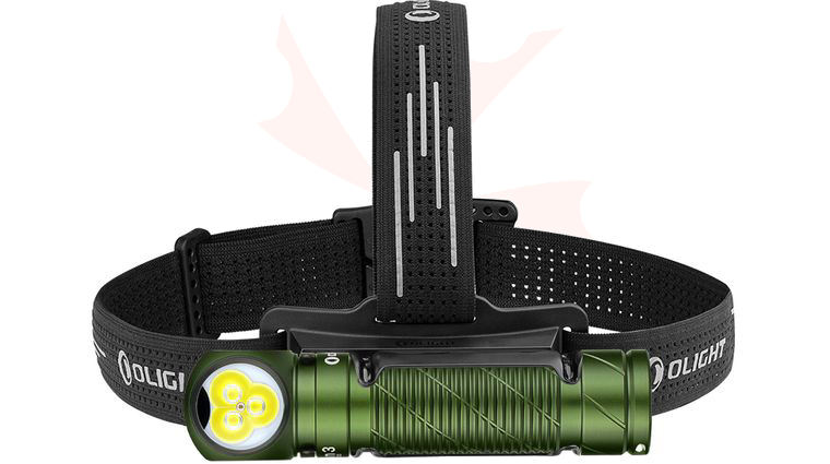 Olight Perun 3 OD Green Right-Angle Rechargeable LED Flashlight with Headlamp Headband Included, 3000 Max Lumens, White & Red Light