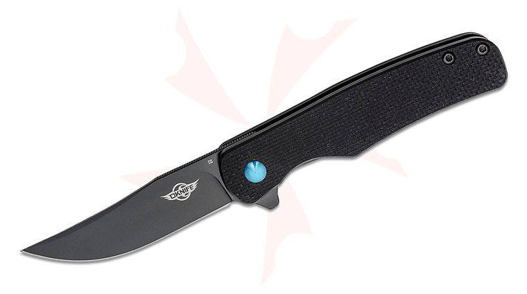 Oknife Chital Flipper Knife 3.2 inch D2 Black Clip Point Blade, Black G10 Handle