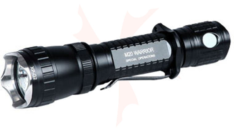 military eu olight 454 m20 warrior black tactical flashlight Olight M20 Warrior Cree XP-G2 R5 LED Tactical Flashlight, 420 Max Lumens (2  x CR123A or 1 X 18650) - KnifeCenter - M20SG2