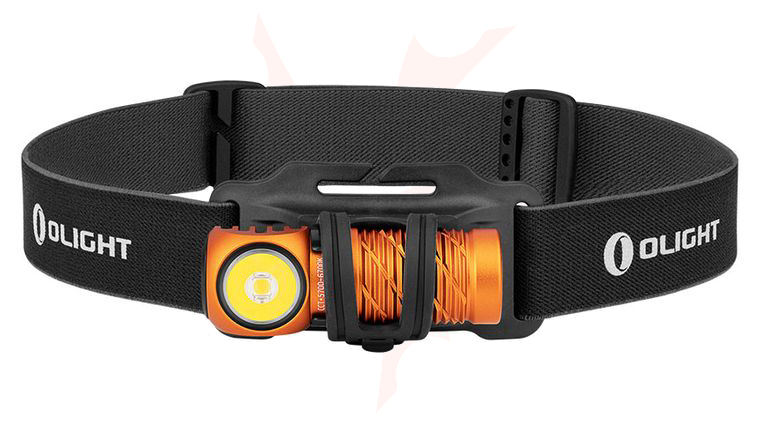 Olight Perun 2 Mini Orange Right-Angle Rechargeable LED Flashlight with Headlamp Headband Included, 1100 Max Lumens