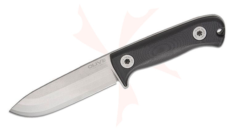 Olive Knife Arbor Fixed Blade Knife 4.54 inch Bohler Elmax Stonewashed Drop Point Blade, Contoured Black G10 Handles with Stainless Fasteners, Kydex Sheath