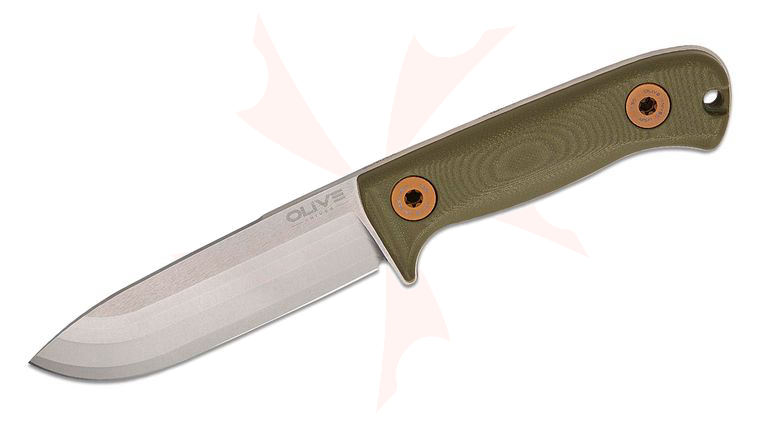Olive Knife Arbor Fixed Blade Knife 4.54 inch Bohler Elmax Stonewashed Drop Point Blade, Contoured Green G10 Handles with Bronze PVD Stainless Fasteners, Kydex Sheath