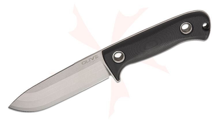 Olive Knife Arbor Fixed Blade Knife 4.54 inch Bohler Elmax Stonewashed Drop Point Blade, Contoured Black G10 Handles with Rivets, Kydex Sheath