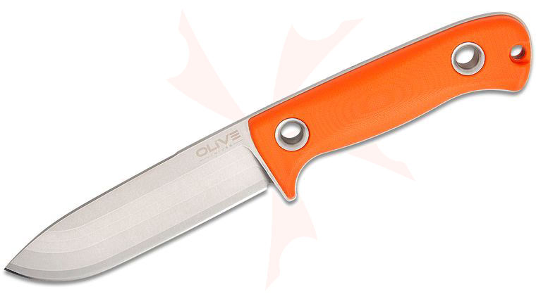 Olive Knife Arbor Fixed Blade Knife 4.54 inch Bohler Elmax Stonewashed Drop Point Blade, Contoured High-Visibility Orange G10 Handles with Rivets, Kydex Sheath