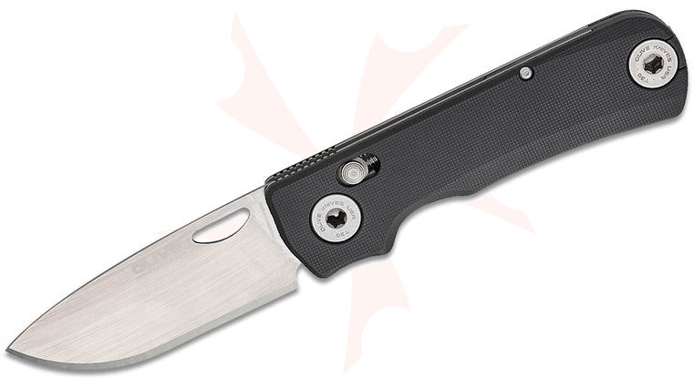 Olive Knife Lenta Compression Spring Bar Folding Knife 3.13 inch Tungsten Carbide Stonewashed Drop Point Blade, Textured Black GFN Handles with Stainless Fasteners, Reversible Deep Carry Clip
