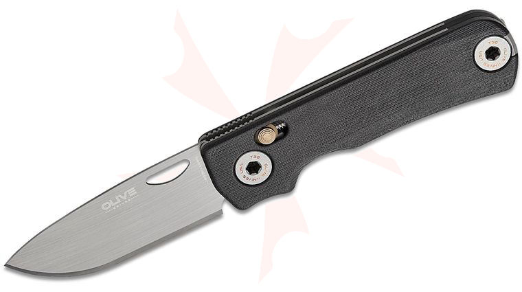 Olive Knife Lenta Compression Spring Bar Folding Knife 3.13 inch Tungsten Carbide Stonewashed Drop Point Blade, Textured Black G10 Handles with Stainless Fasteners, Reversible Deep Carry Clip