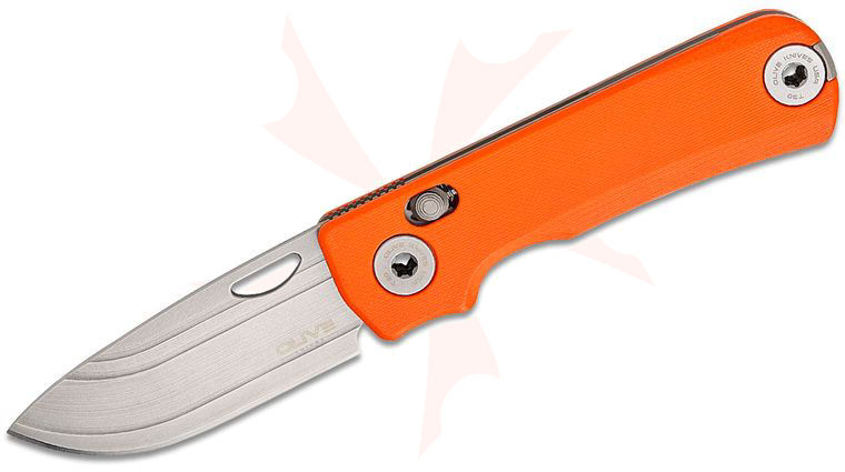Olive Knife Lenta Compression Spring Bar Folding Knife 3.13 inch Bohler Elmax Stonewashed Drop Point Blade, Textured High-Visibility Orange G10 Handles with Stainless Fasteners, Reversible Deep Carry Clip