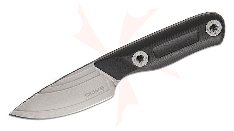 Olive Knife Venari Pocket Fixed Blade Knife 2.89 inch Bohler Elmax Stonewashed Drop Point Blade, Contoured Black G10 Handles with Stainless Fasteners, Right-Hand Kydex Sheath